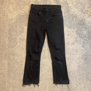 Mother Jeans Womens 28 Black Dark Wash Mid Rise Cropped Raw Hem Stretch Denim